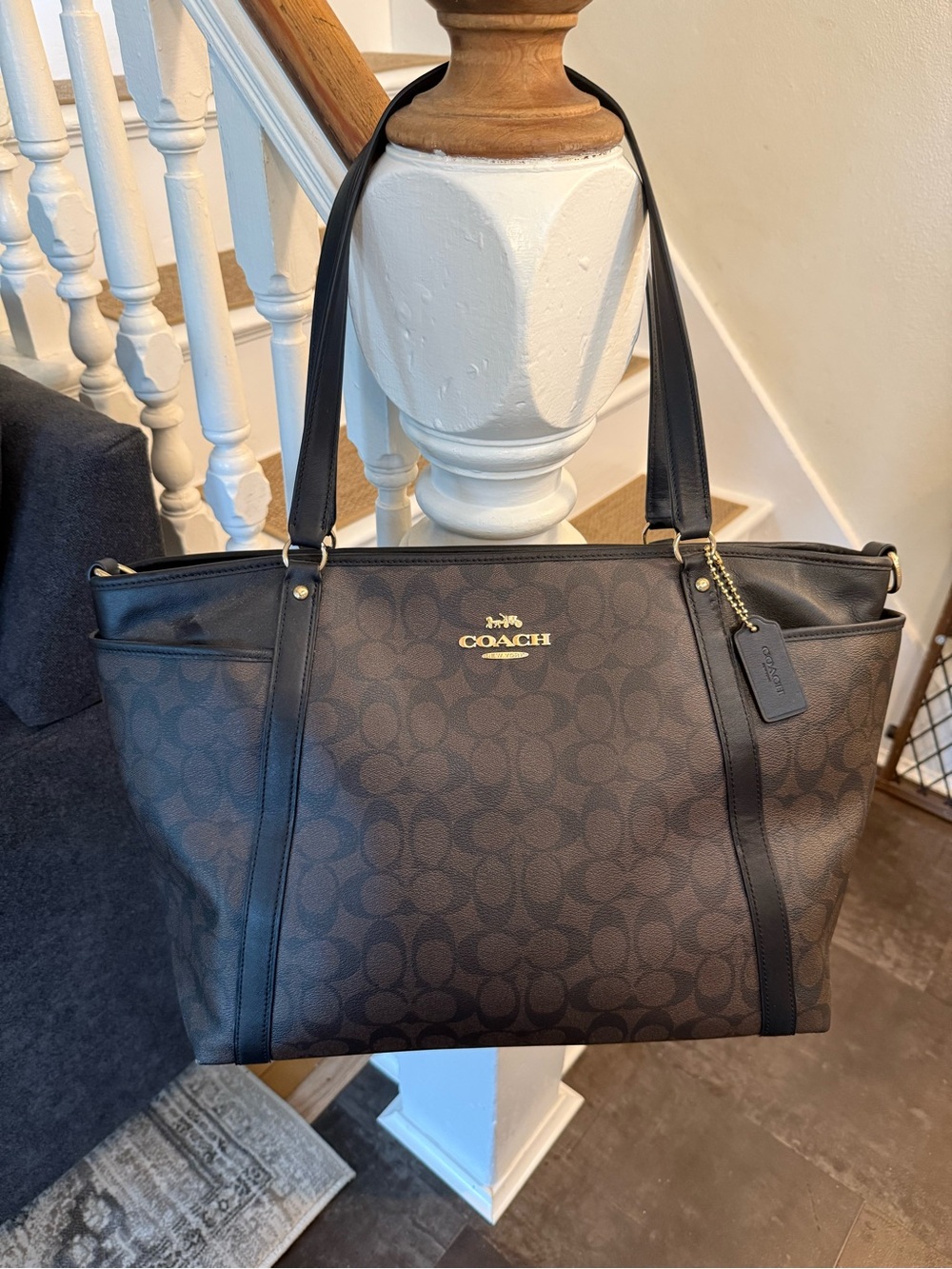 Coach Brown Monogram Tote with Black Trim